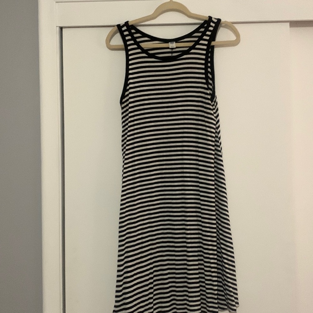 Old Navy Black and White Striped Tank Top Dress